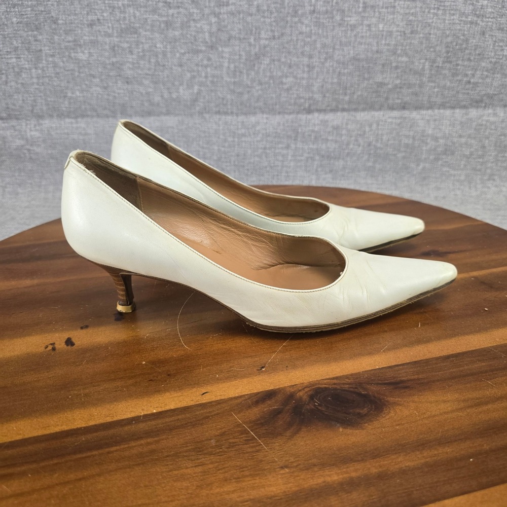 Joseph Cream Leather Pointed Toe Kitten Heel Pumps Made in Italy Size 37